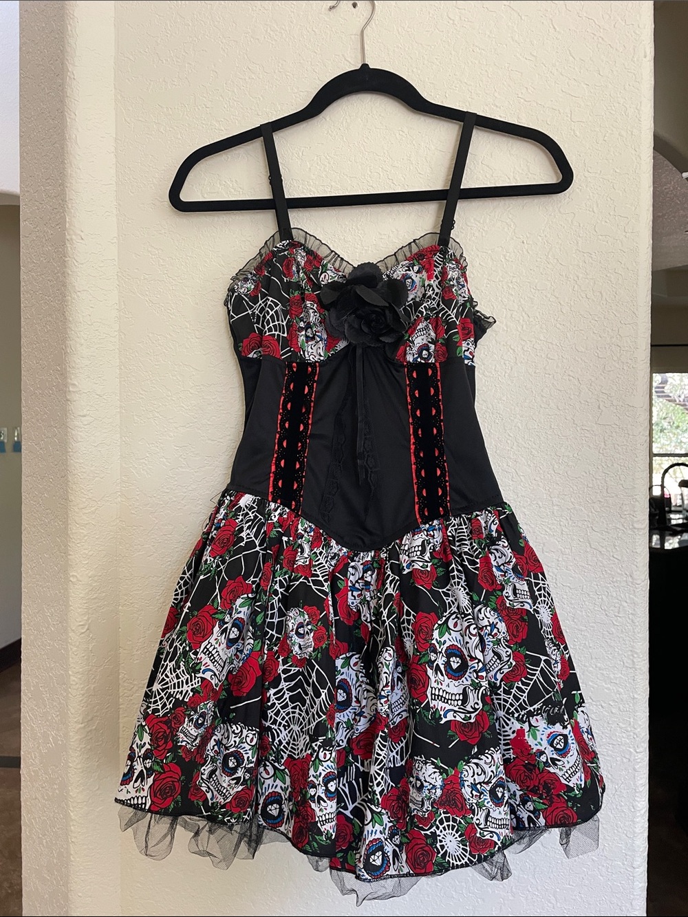 Hot Topic Black & Red Day of the Dead Skater Dress.